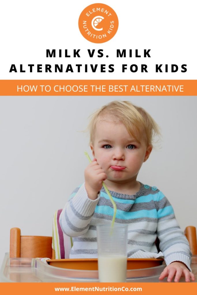 Pinterest image showing how to pick the best milk alternative for kids